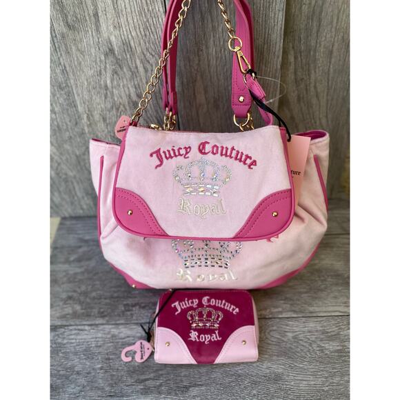 Juicy Couture Juicy Kingdom Pink Velour 3-Piece Embroidered Tote Set - Picture 2 of 13